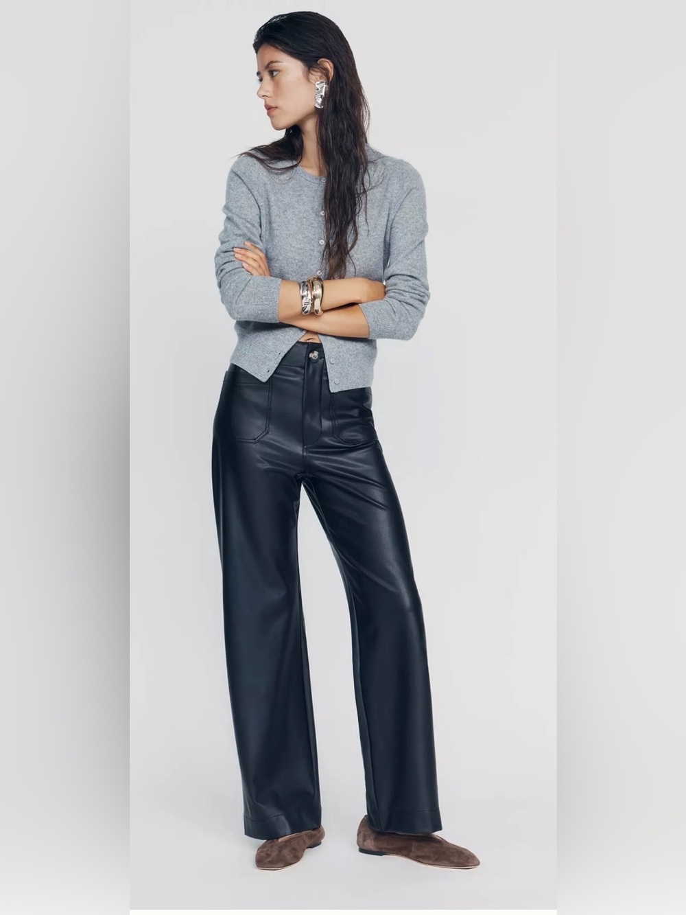 Anthropologie Maeve Colette Faux Leather Wide Leg Pants Black 32 NWT